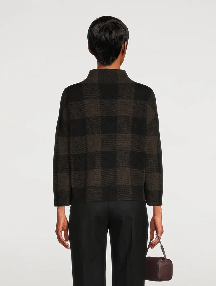 Virgin Wool Sweater Checkerboard Print