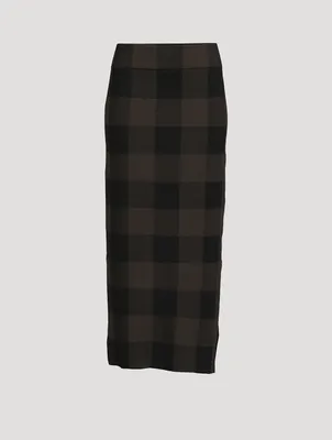 Stretch Virgin Wool Pencil Skirt Checkerboard Print