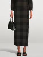Stretch Virgin Wool Pencil Skirt Checkerboard Print