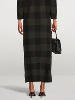 Stretch Virgin Wool Pencil Skirt Checkerboard Print