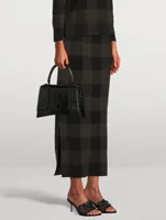 Stretch Virgin Wool Pencil Skirt Checkerboard Print