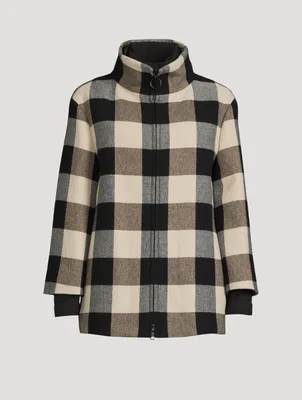 Stand Collar Jacket Checkerboard Print