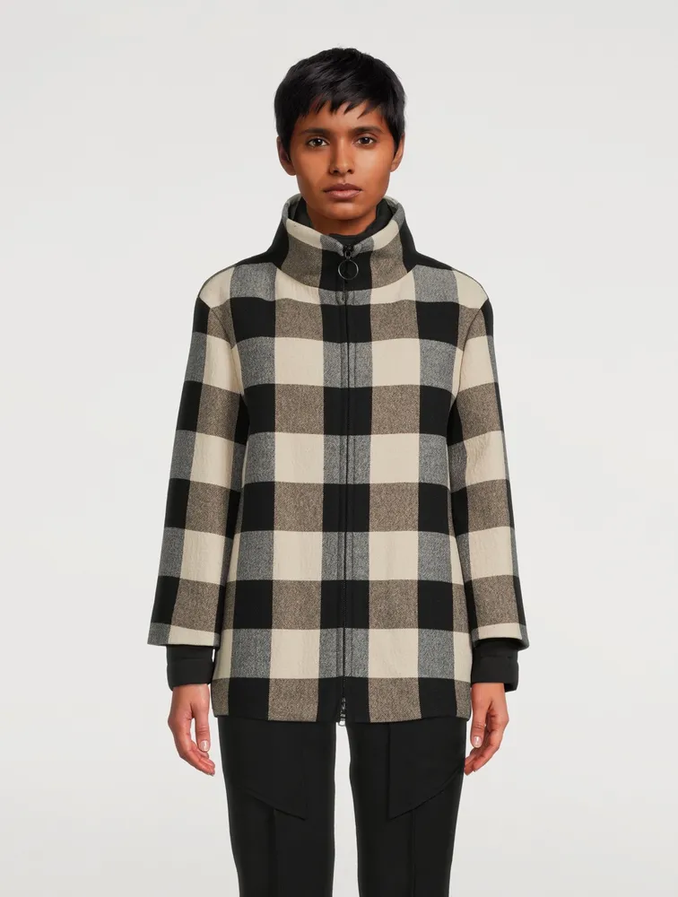 Stand Collar Jacket Checkerboard Print