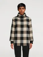 Stand Collar Jacket Checkerboard Print