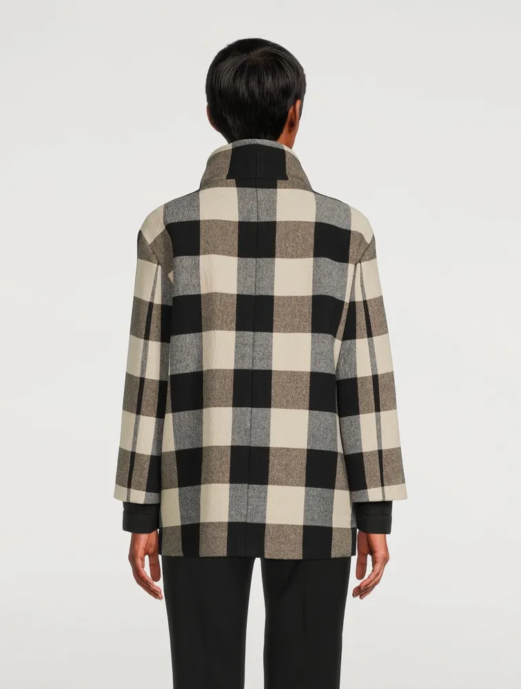 Stand Collar Jacket Checkerboard Print