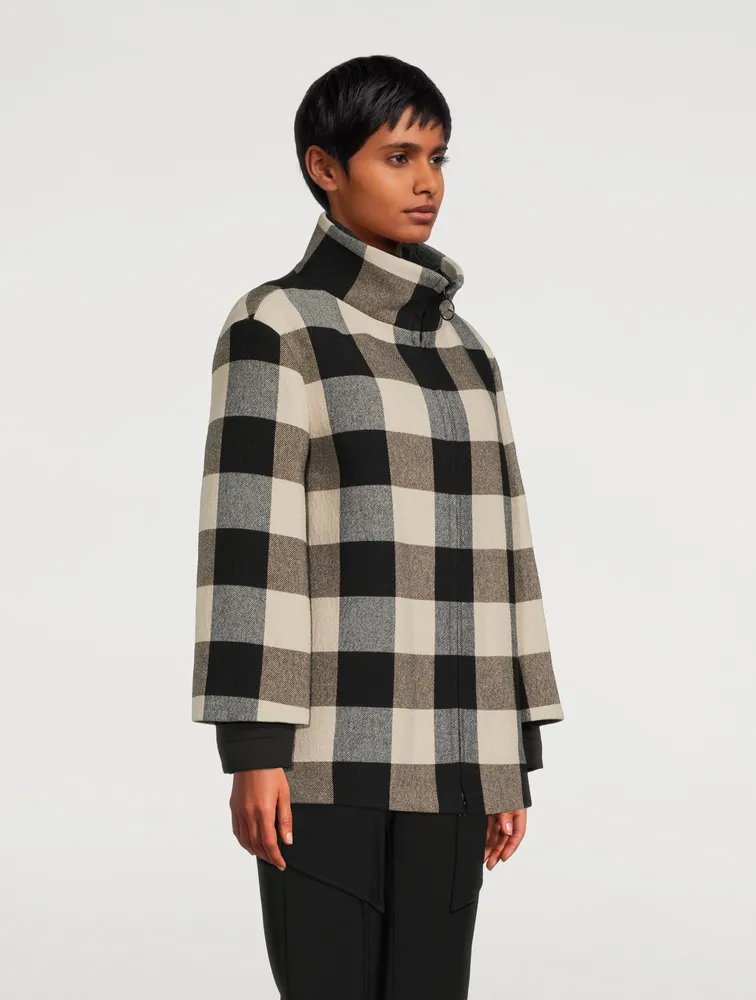 Stand Collar Jacket Checkerboard Print