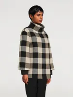 Stand Collar Jacket Checkerboard Print