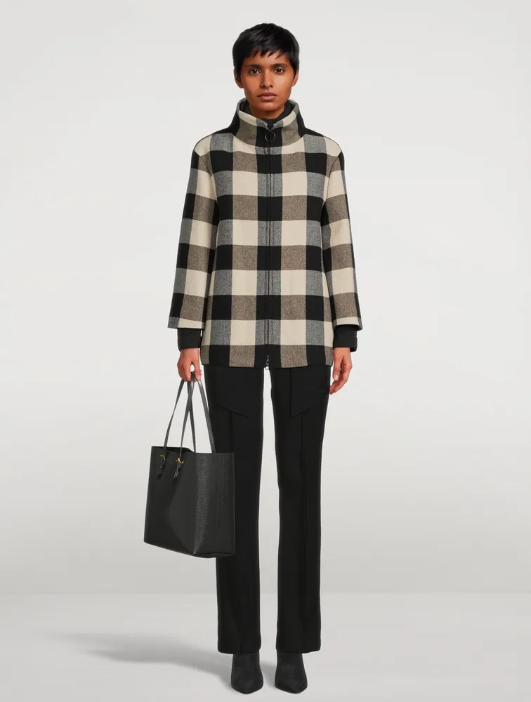 Stand Collar Jacket Checkerboard Print