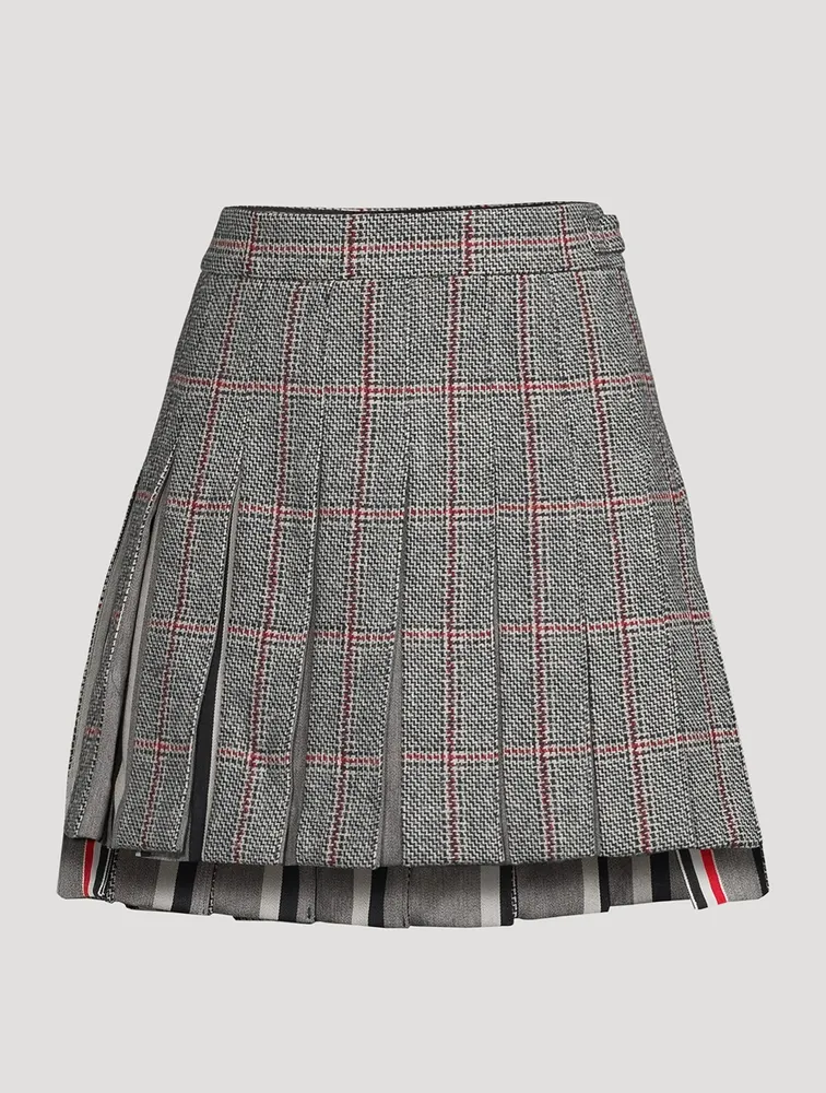 Windowpane Jacquard Dropped Back Pleated Mini Skirt