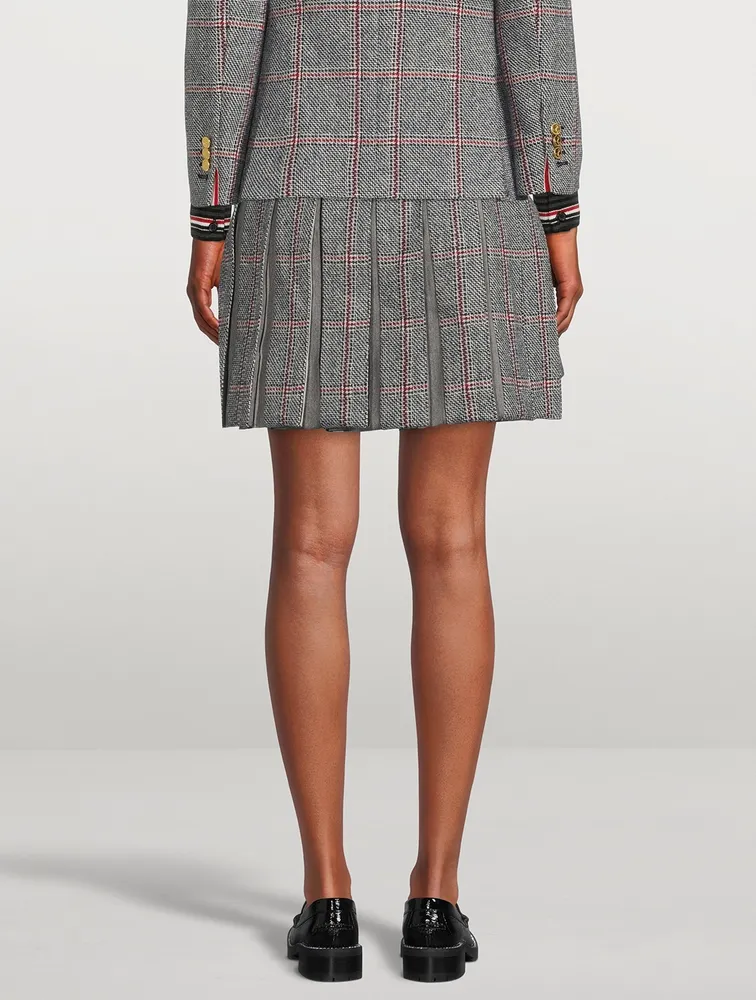 Windowpane Jacquard Dropped Back Pleated Mini Skirt