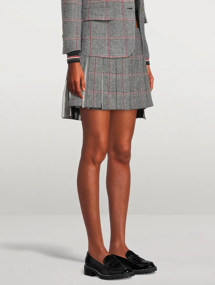 Windowpane Jacquard Dropped Back Pleated Mini Skirt