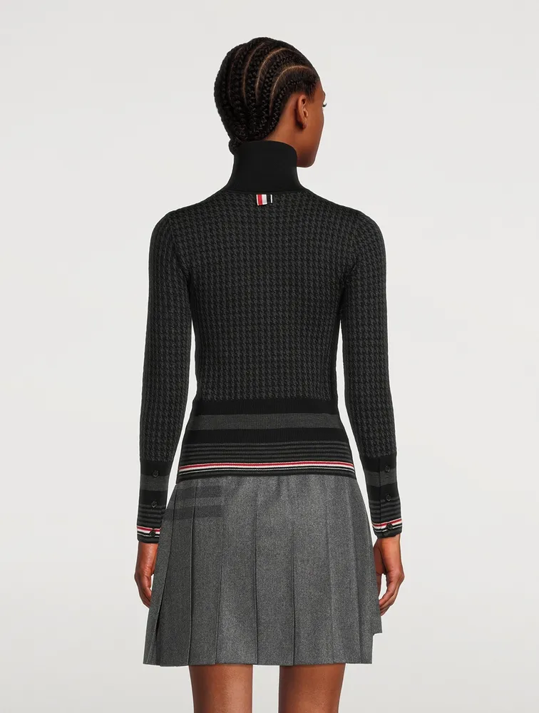 Micro Houndstooth Jacquard Merino Wool Turtleneck Sweater