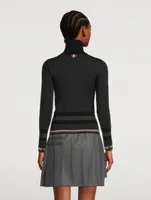 Micro Houndstooth Jacquard Merino Wool Turtleneck Sweater