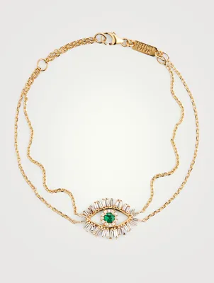 18K Gold Evil Eye Bracelet With Emerald And Diamonds