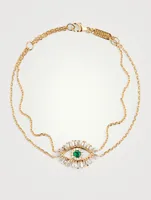 18K Gold Evil Eye Bracelet With Emerald And Diamonds