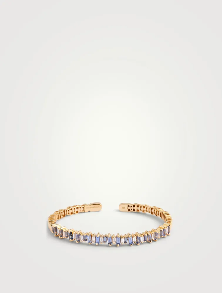 Fireworks 18K Gold Bangle Cuff Bracelet With Blue Sapphire And Diamonds