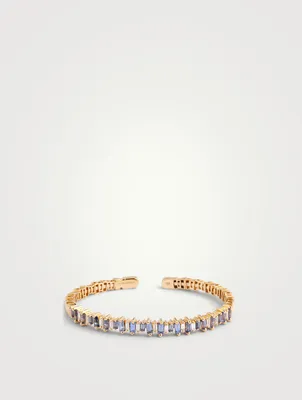 Fireworks 18K Gold Bangle Cuff Bracelet With Blue Sapphire And Diamonds