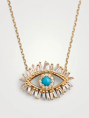 18K Gold Evil Eye Necklace With Turquoise And Diamonds