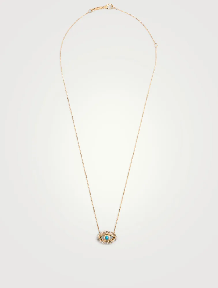 18K Gold Evil Eye Necklace With Turquoise And Diamonds