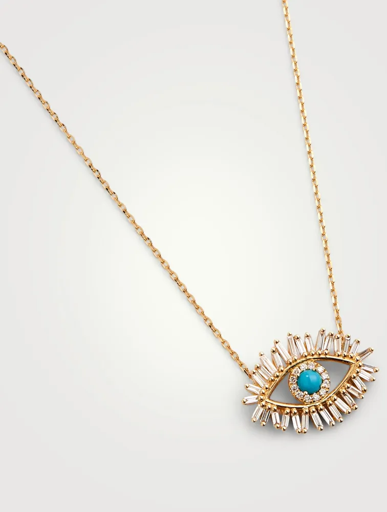 18K Gold Evil Eye Necklace With Turquoise And Diamonds