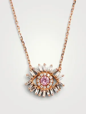 18K Rose Gold Evil Eye Necklace With Pink Sapphire And Diamonds