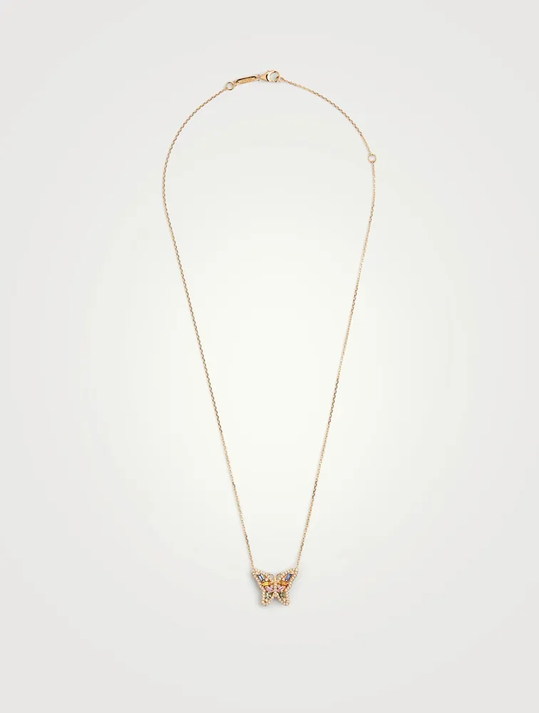 Fireworks 18K Gold Butterfly Pendant Necklace With Sapphire And Diamonds