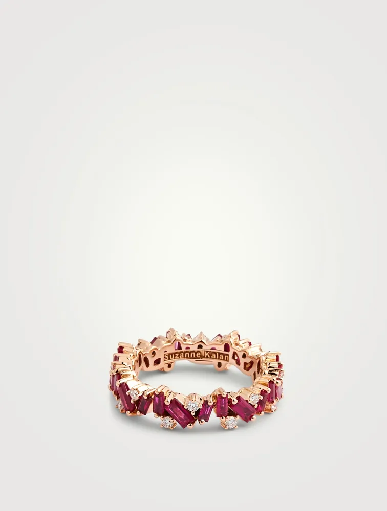 Fireworks 18K Rose Gold Eternity Band With Ruby And Diamonds