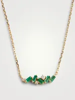 Mini Fireworks 18K Gold Bar Necklace With Emeralds And Diamonds