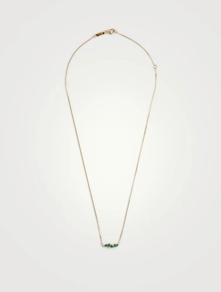 Mini Fireworks 18K Gold Bar Necklace With Emeralds And Diamonds