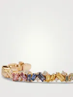 Fireworks Bliss 18K Gold Bangle Cuff Bracelet With Pastel Sapphires And Diamonds