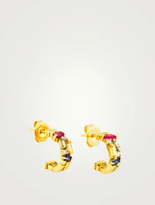 Fireworks 18K Gold Ella Hoop Earrings With Rainbow Sapphire And Diamonds