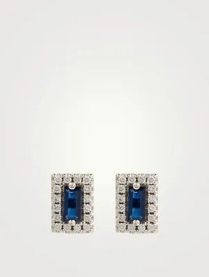Fireworks 18K White Gold Stud Earrings With Blue Sapphire And Diamonds