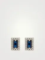 Fireworks 18K White Gold Stud Earrings With Blue Sapphire And Diamonds