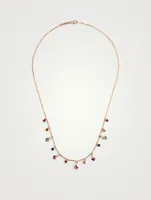 Fireworks 18K Rose Gold Cascade Necklace With Rainbow Sapphires And Diamonds