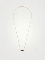 Mini Fireworks 18K Rose Gold Bar Necklace With Rubies And Diamonds