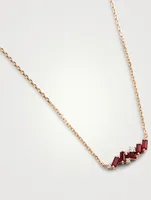 Mini Fireworks 18K Rose Gold Bar Necklace With Rubies And Diamonds