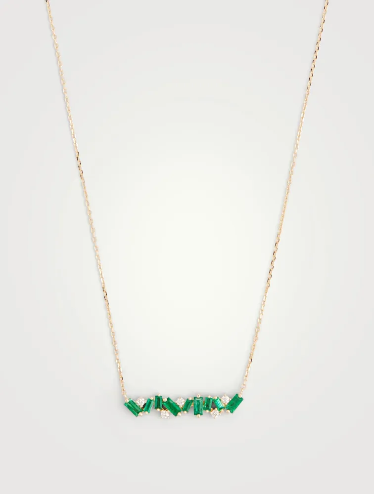 Fireworks 18K Gold Bar Necklace With Emeralds And Diamonds