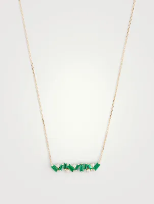 Fireworks 18K Gold Bar Necklace With Emeralds And Diamonds