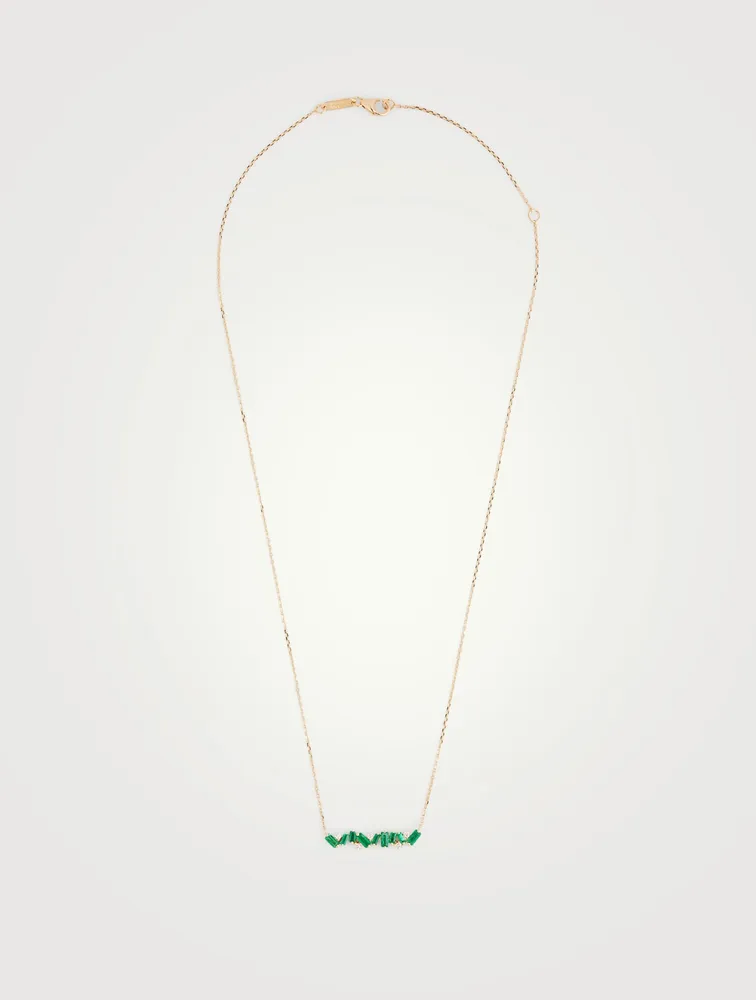 Fireworks 18K Gold Bar Necklace With Emeralds And Diamonds