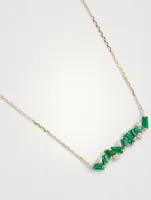 Fireworks 18K Gold Bar Necklace With Emeralds And Diamonds