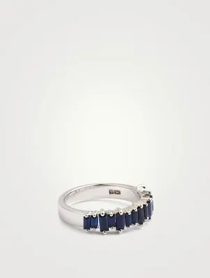 Fireworks 18K White Gold Half-Band Ring With Blue Sapphire