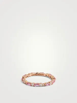 Fireworks 18K Rose Gold Thin Mix Eternity Band With Pink Sapphire And Diamonds