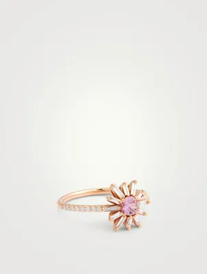 Fireworks 18K Rose Gold Flower Ring With Pink Sapphire And Diamonds