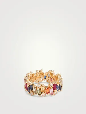 Fireworks 18K Gold Audrey Ring With Rainbow Sapphires And Diamonds