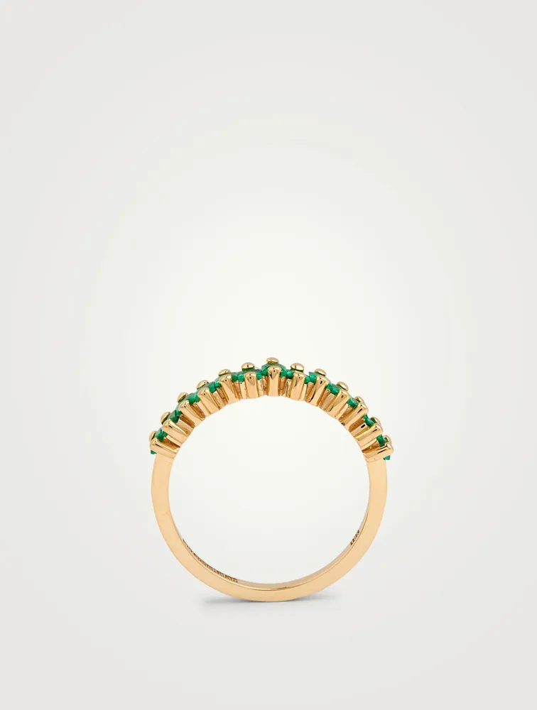 Fireworks 18K Gold Half-Band Ring With Emeralds