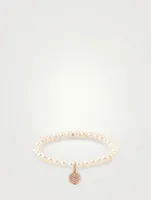 Pearl Beaded Bracelet With 14K Gold Diamond Disc Charm