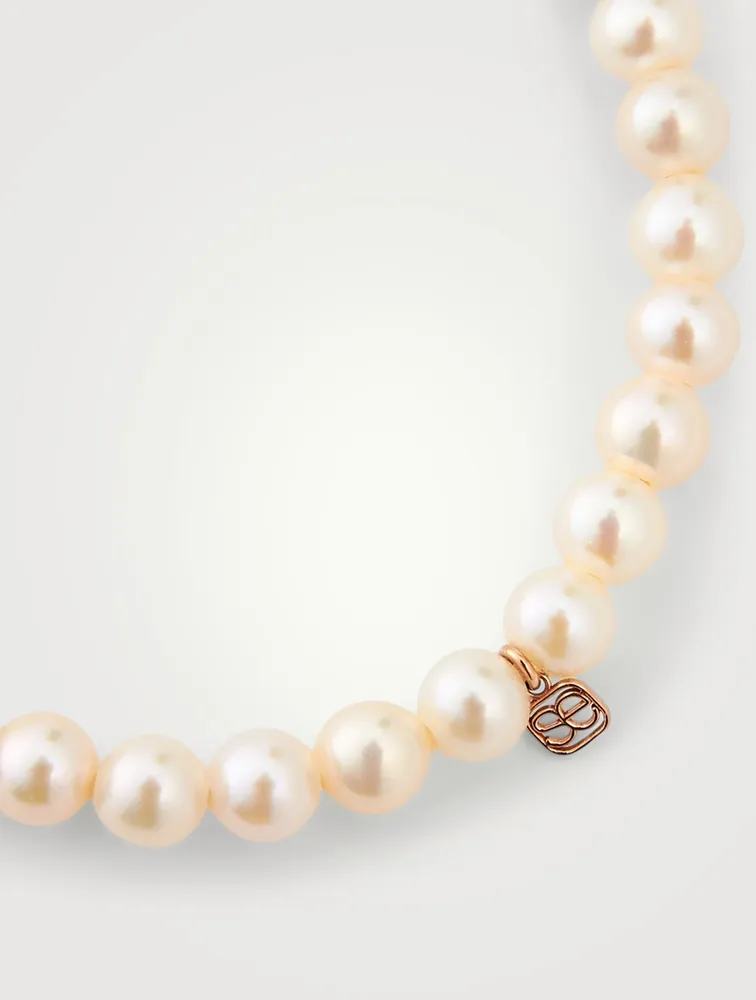 Pearl Beaded Bracelet With 14K Gold Diamond Disc Charm