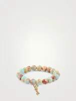 Jasper Beaded Bracelet With 14K Gold Diamond Love Charm