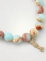 Jasper Beaded Bracelet With 14K Gold Diamond Love Charm