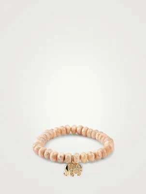 Beaded Bracelet With 14K Gold Diamond Elephant Charm